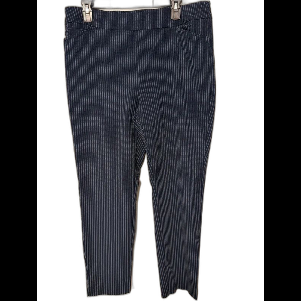 Chico's Navy Blue Pinstripe Slim Ankle Pants
